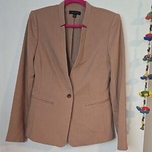 Ann Taylor Tan Blazer with Notched Lapels and Structured Shoulders